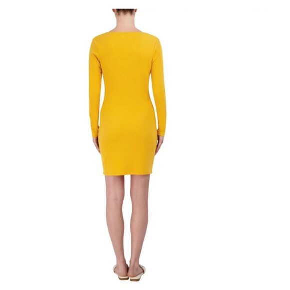 BCBG Paris Women's Rib Knit Cut Out Dress Long Sleeve Yellow Medium NWT - Picture 2 of 9